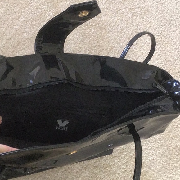 Black Patent Leather Tote Bag, High Gloss Finish - Picture 7 of 9